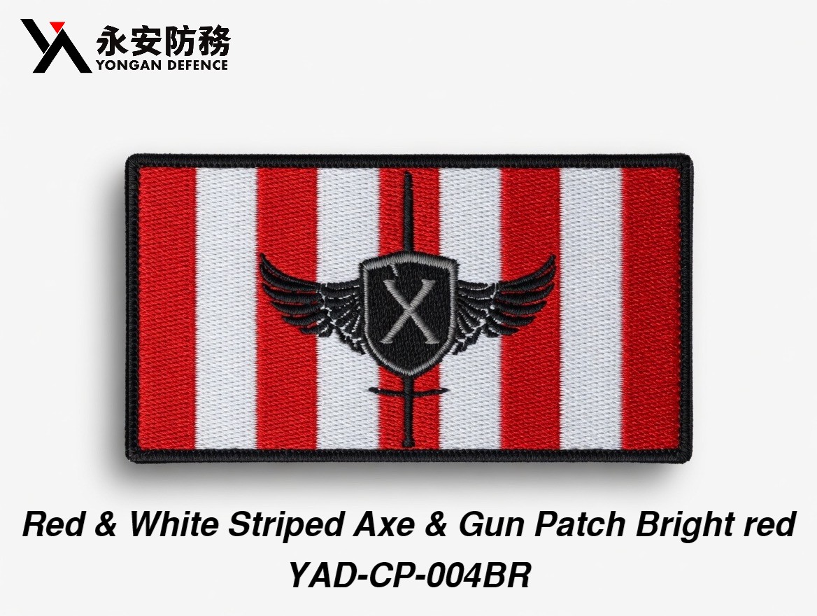 Red & White Striped Axe & Gun Patch Bright red